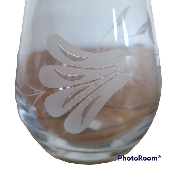 Pasabahce Floral Etched Glass Vase  |  Made in Turkey  |  Beautiful! - Picture 2 of 14